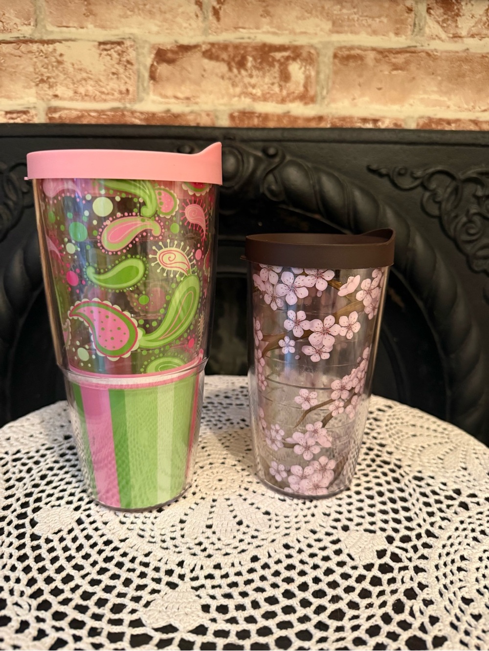 Pink and Green Paisley Tervis Travel Tumbler & Pink Blossom Travel Mug - Set